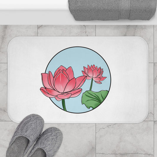 LOTUS BLUMEN CLIPART • Badvorleger Weiss / Fussmatte / Badteppich EXTRA Weich • 43 x 61 cm & 53 x 86 cm