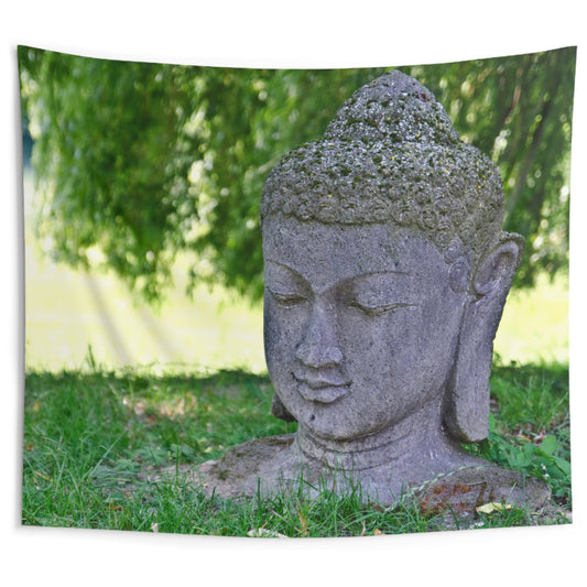 BUDDHAFIGUR IN NATUR GRÜNE PFLANZENBLÄTTER • Wandtuch • Wandttepich • Wanddekor in v. Größen bis XXL