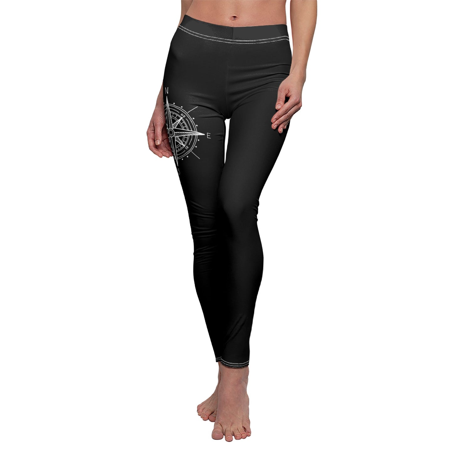 KOMPASS SYMBOL ZEICHEN NAVIGATION HIMMELSRICHTUNGEN • Für Camper, Wanderer, Reisende, Weltenbummler • Damen Schwarz • Beste Jogging Leggings für Sport & Freizeit