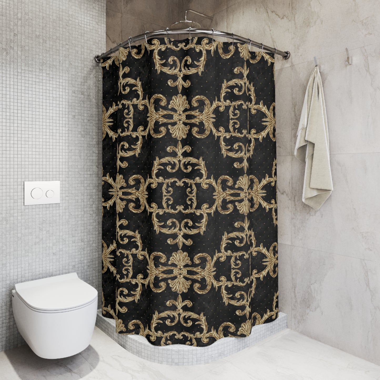 BAROCKES BLUMENMUSTER SYMMETRISCH • Luxus Duschvorhang 180x200 cm Weiss