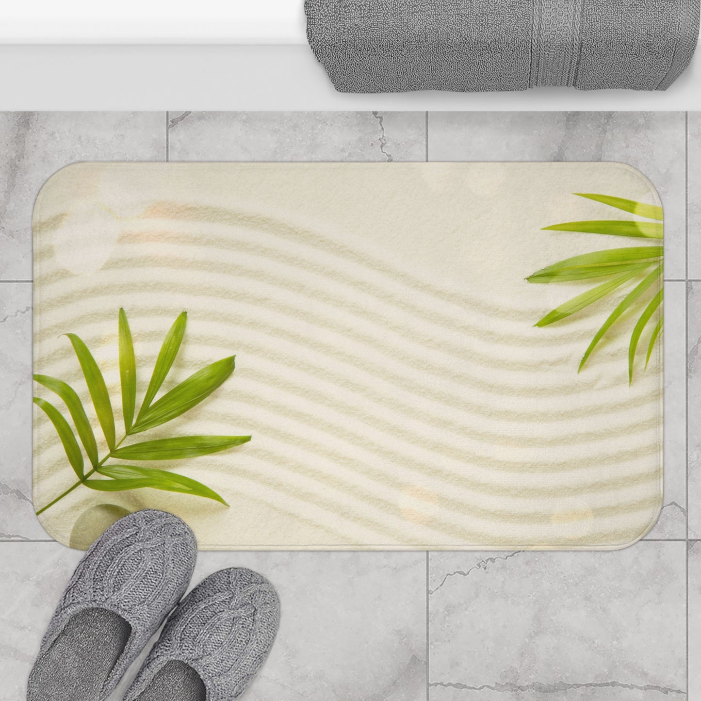 ZEN GARTEN PFLANZENBLÄTTER • Badvorleger / Fussmatte / Badteppich EXTRA Weich • 43 x 61 cm & 53 x 86 cm