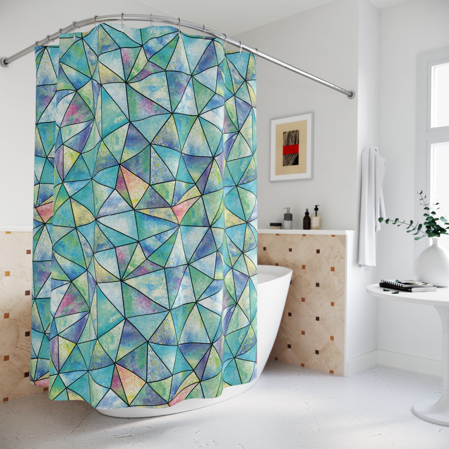 TÜRKISER VORHANG KALEIDOSKOP  • Hochwertiger, Schöner Duschvorhang 180x200 cm