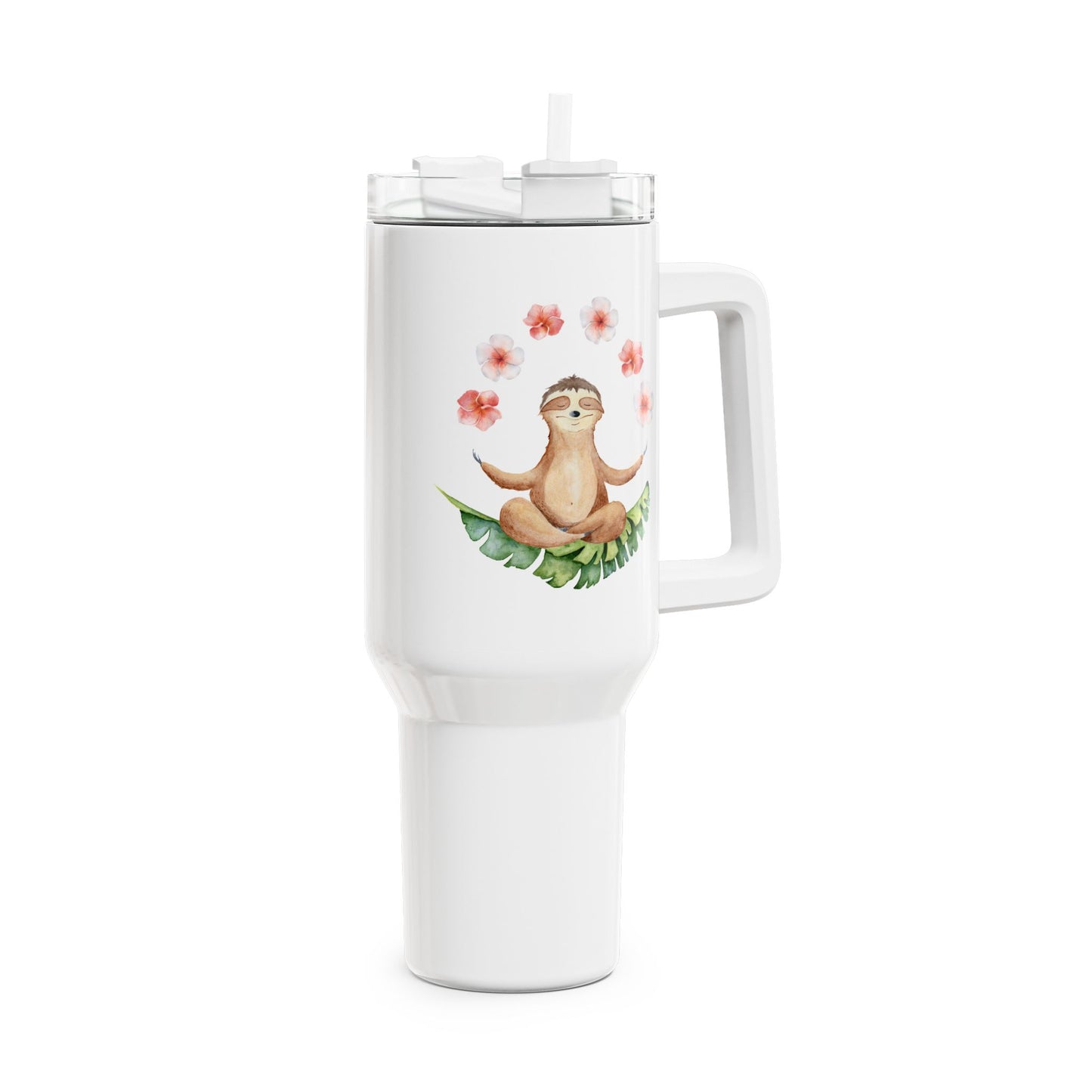 FAULTIER SLOT NIEDLICH SÜß COMIC BLUMEN BLÜMCHEN • Tumbler mit Henkel & Strohhalm • XXL Reisebecher 1,2L