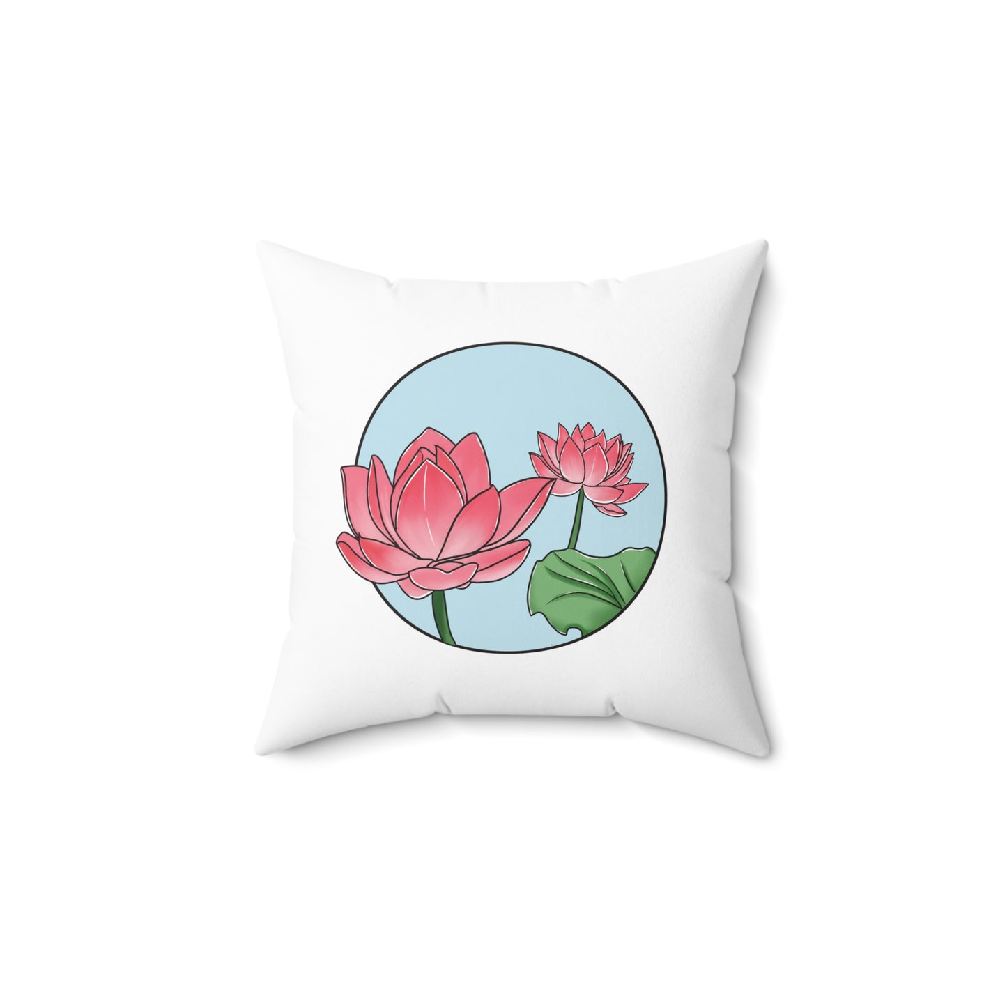 LOTUSBLÜTEN PINK ROSA ZEICHNUNG • Deko Kissen mit Reißverschluss Quadratisch Weiss