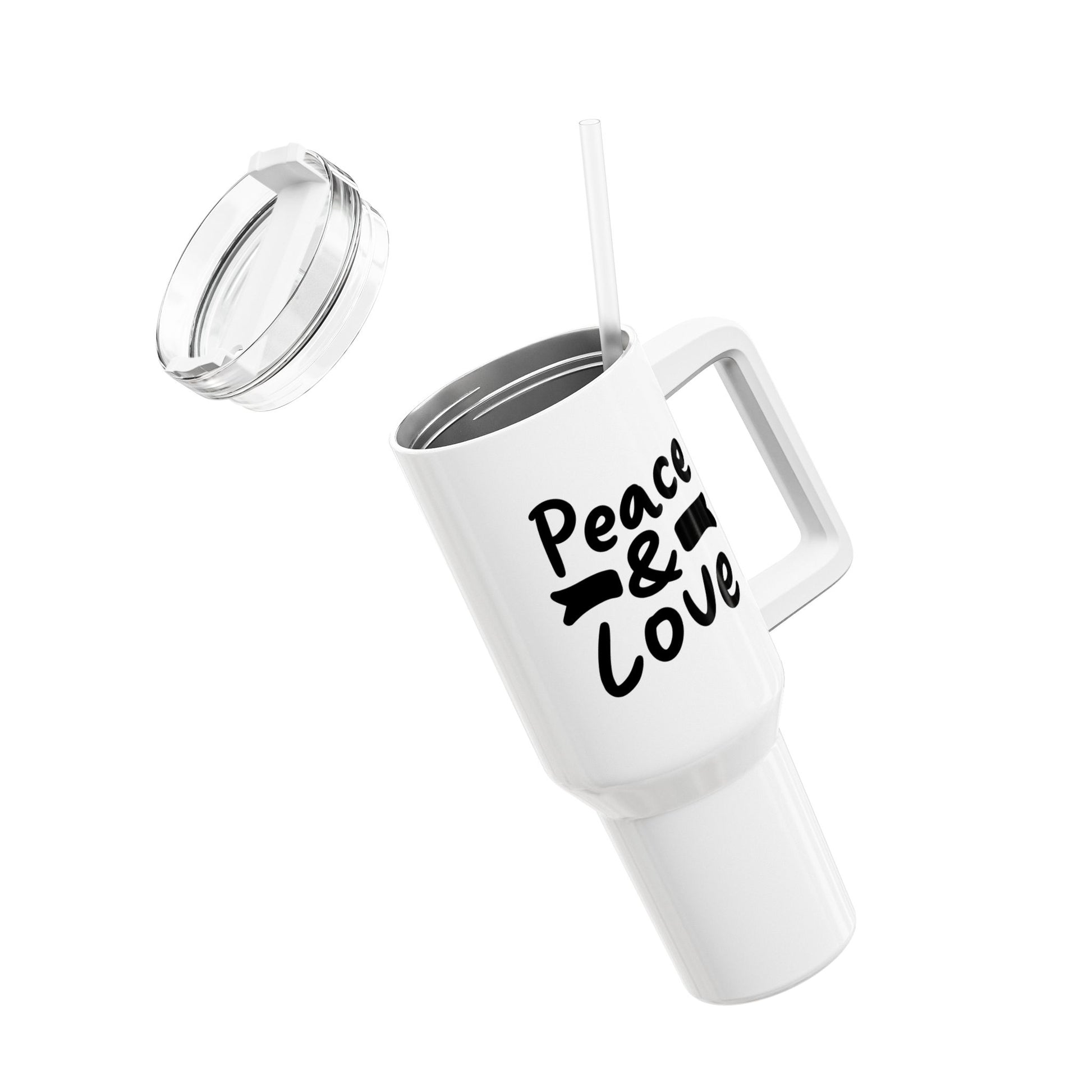 PEACE & LOVE - HIPPIE FRIEDENSNACHRICHT • Tumbler mit Henkel & Strohhalm • XXL Reisebecher 1,2L - YOGA SANTA