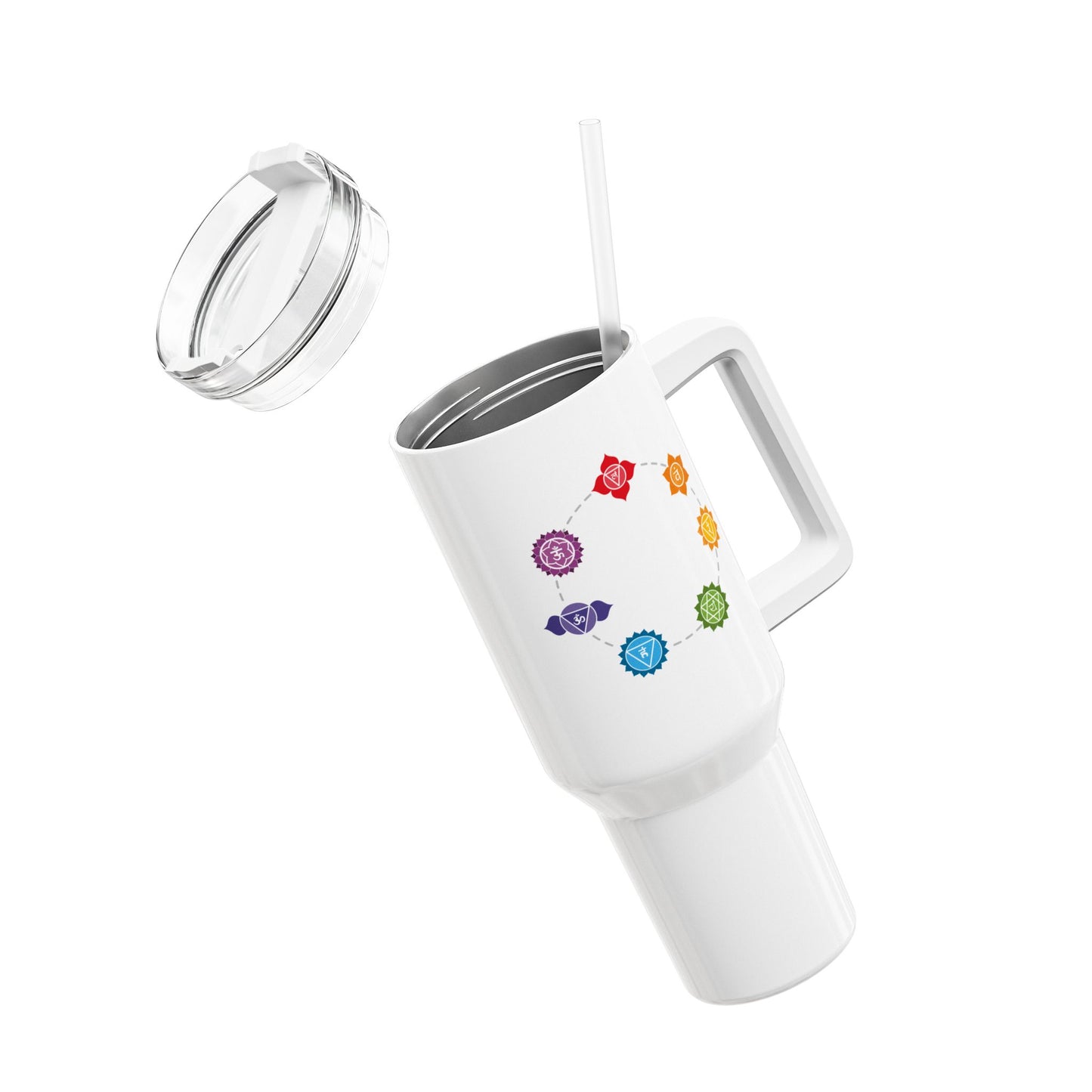 CHAKREN 7 CHAKRA in BLUMENBLÜTEN • Tumbler mit Henkel & Strohhalm • XXL Reisebecher 1,2L
