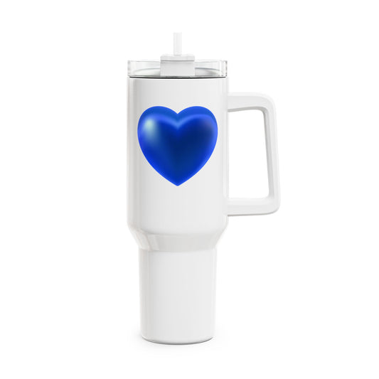 BLAUES HERZ GLÄNZEND 3D ILLUSION • Tumbler mit Henkel & Strohhalm • XXL Reisebecher 1,2L