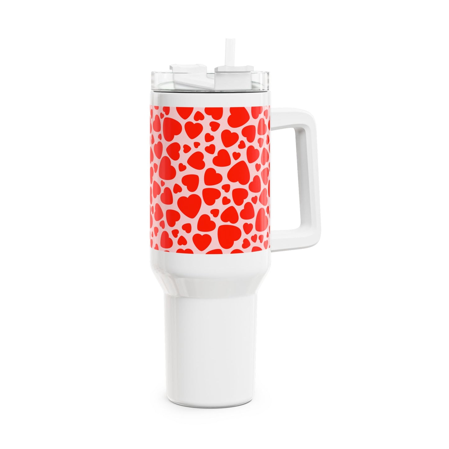 HERZEN MUSTER LIEBE LOVE • Tumbler mit Henkel & Strohhalm • XXL Reisebecher 1,2L