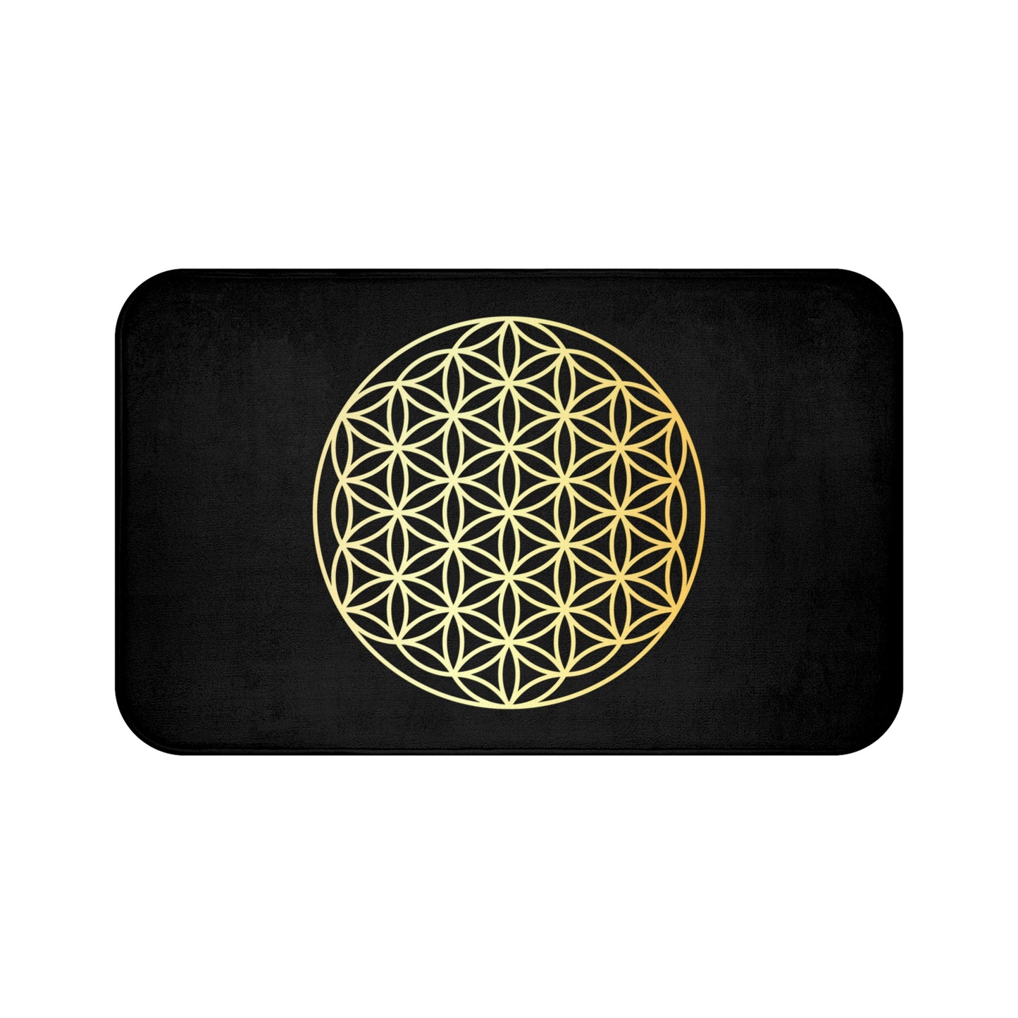 BLUME DES LEBENS GELBGOLD • Badvorleger Schwarz / Fussmatte / Badteppich EXTRA Weich • 53 x 86 cm