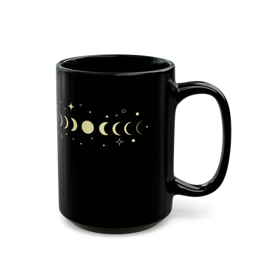 MONDPHASEN STERNENHIMMEL • Spirituelles Motiv • 440ml XXL Kaffeebecher Schwarz - YOGA SANTA
