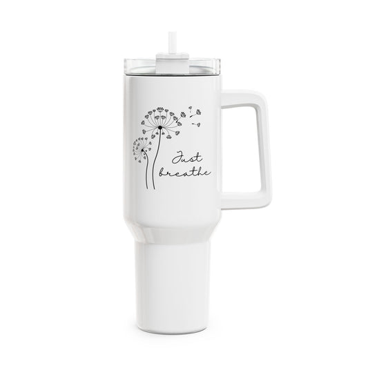 JUST BREATHE - PUSTEBLUMEN HERZCHEN • Tumbler mit Henkel & Strohhalm • XXL Reisebecher 1,2L
