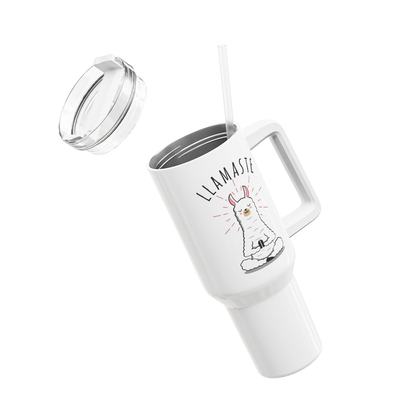 LLAMASTE LAMA NAMASTE SPRUCH YOGA MEDITATION • Tumbler mit Henkel & Strohhalm • XXL Reisebecher 1,2L