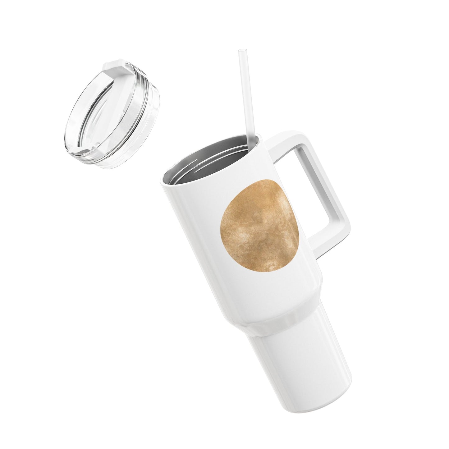 SONNE MOND GOLDOPTIK EDEL LUXURIÖS • Tumbler mit Henkel & Strohhalm • XXL Reisebecher 1,2L