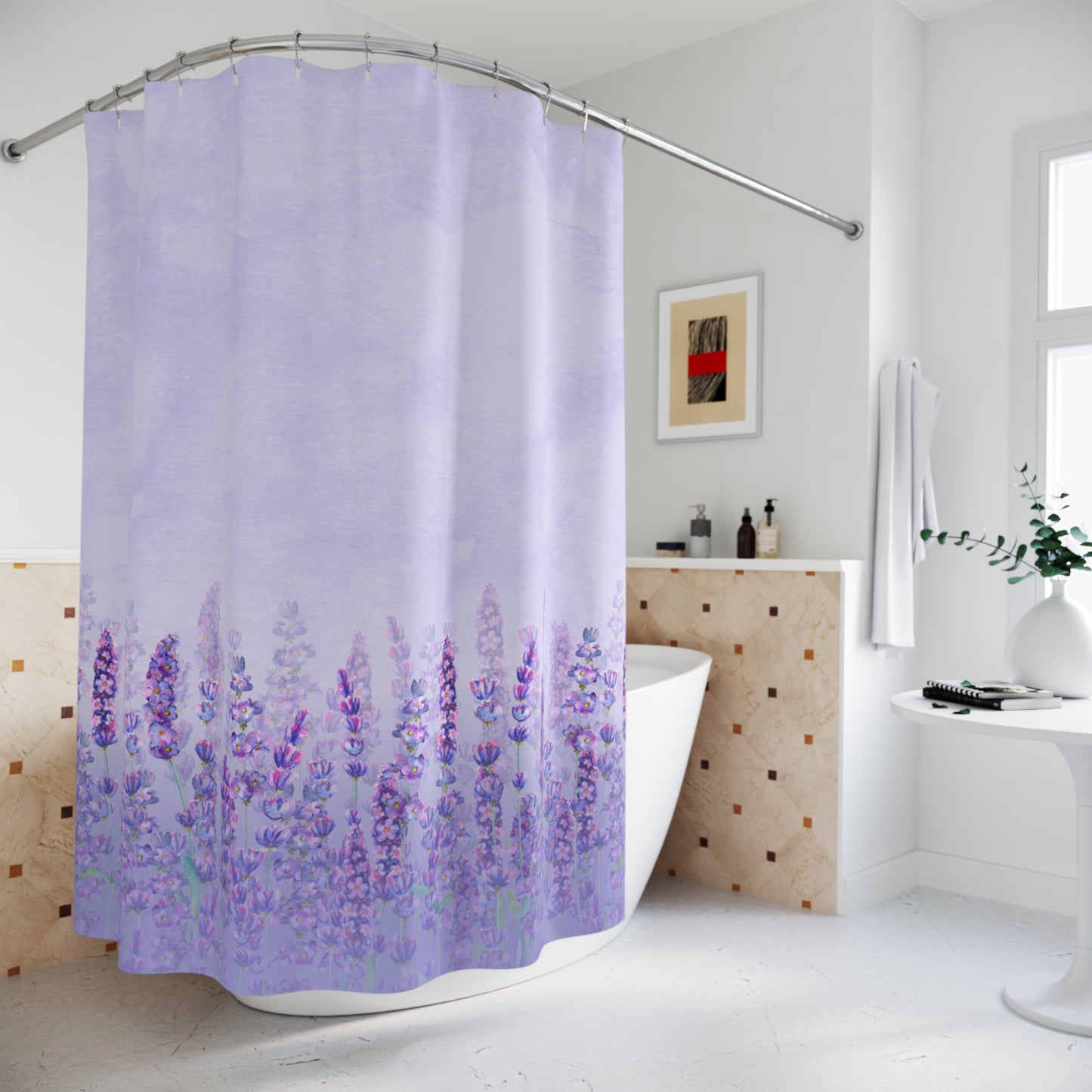 FLIEDER VORHANG VIOLETTE LAVENDELBLUMEN - KUNSTDRUCK • Duschvorhang 180x200 cm Weiss