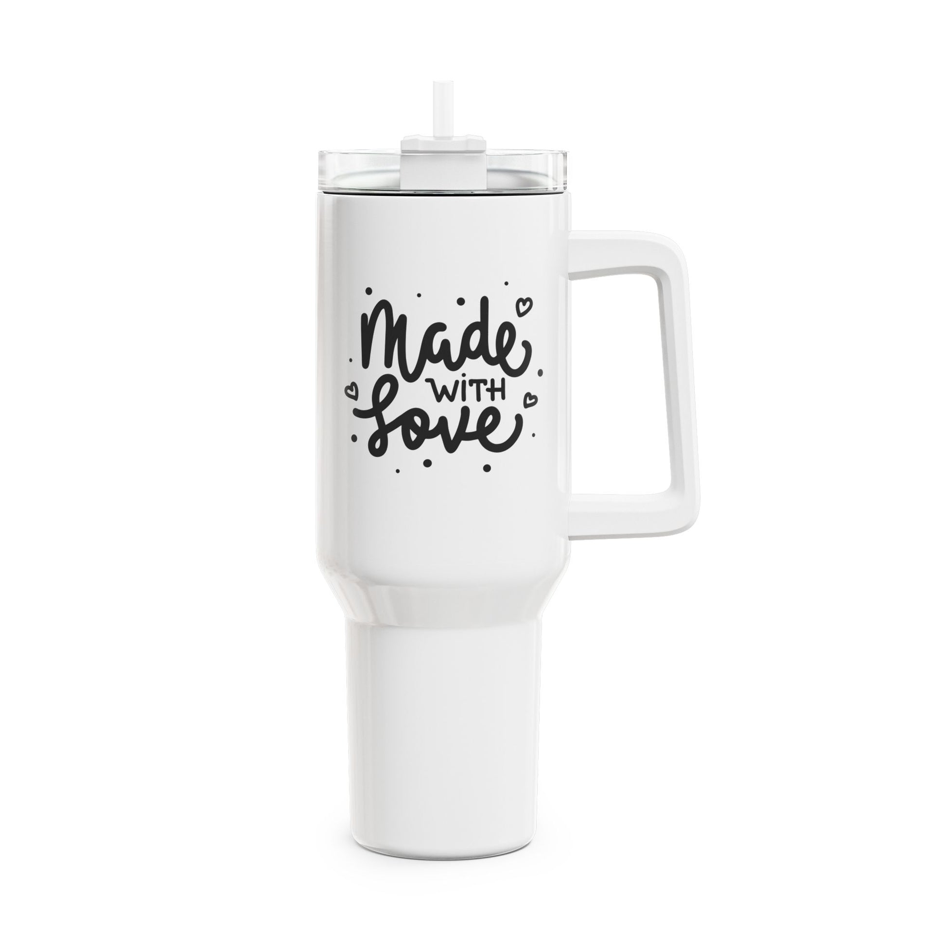 MADE WITH LOVE • Liebesbeweis Geschenk, LOVE Liebesbotschaft • Tumbler mit Henkel & Strohhalm • XXL Reisebecher 1,2L - YOGA SANTA