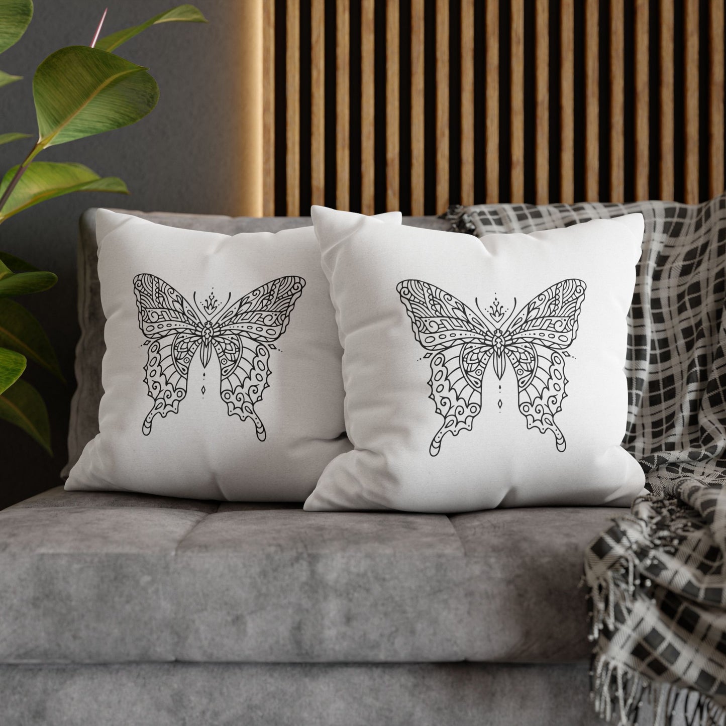SCHMETTERLING ZEICHNUNG ÄSTHETISCH • Deko Kissenbezug mit Reißverschluss Quadratisch Weiß