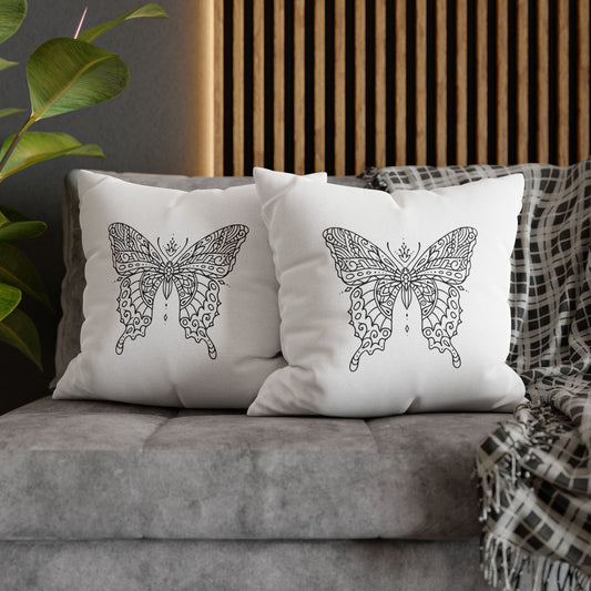 SCHMETTERLING ZEICHNUNG ÄSTHETISCH • Deko Kissenbezug mit Reißverschluss Quadratisch Weiß