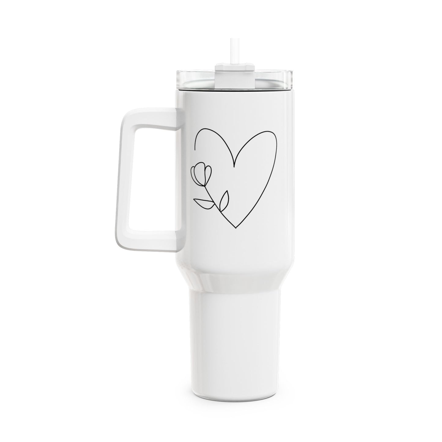HERZ MIT TULPE • Liebesbeweis Geschenk, LOVE Liebesbotschaft • Tumbler mit Henkel & Strohhalm • XXL Reisebecher 1,2L