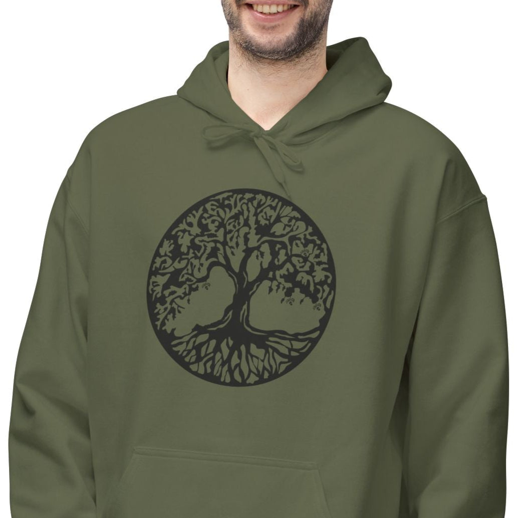 BAUM DES LEBENS SYMBOL ZEICHNUNG • Kuschelweicher Hoodie für Damen & Herren • Baumwolle 🌿