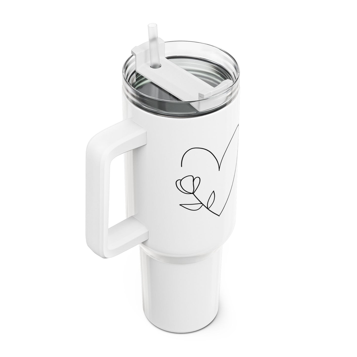 HERZ MIT TULPE • Liebesbeweis Geschenk, LOVE Liebesbotschaft • Tumbler mit Henkel & Strohhalm • XXL Reisebecher 1,2L
