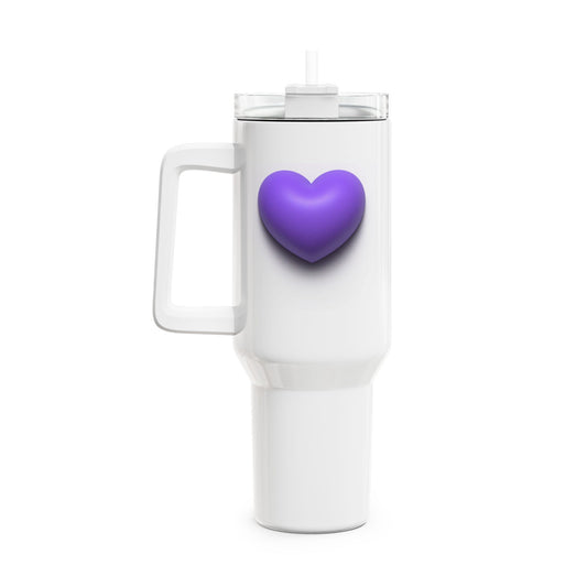 HERZ LILA VIOLETT 3D Illusion • Tumbler mit Henkel & Strohhalm • XXL Reisebecher 1,2L