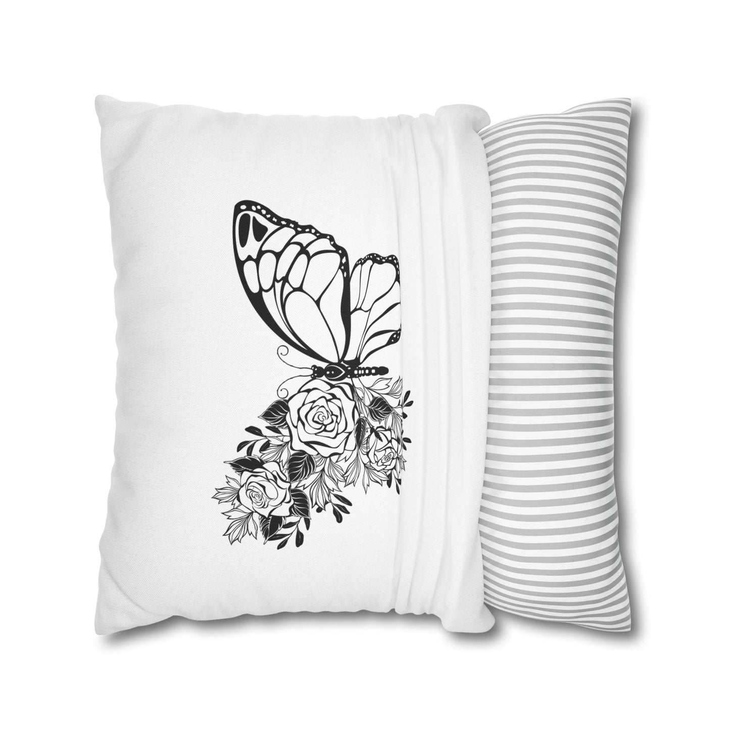 BLUMEN SCHMETTERLING • Deko Kissenbezug mit Reißverschluss Quadratisch Weiß