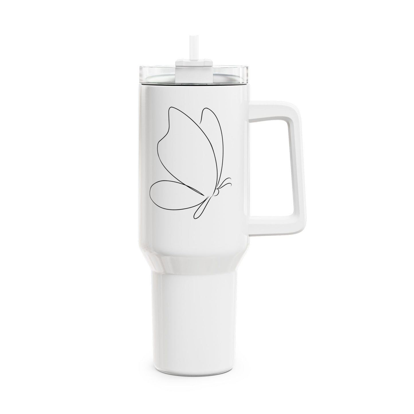 SCHMETTERLING EINE-LINIE-ZEICHNUNG minimalistisch • Tumbler mit Henkel & Strohhalm • XXL Reisebecher 1,2L