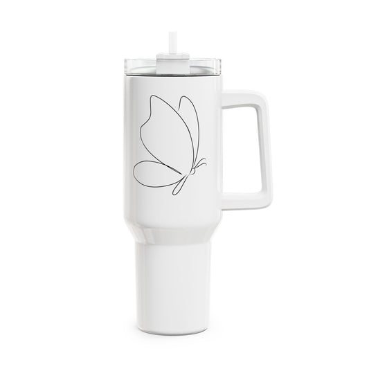 SCHMETTERLING EINE-LINIE-ZEICHNUNG minimalistisch • Tumbler mit Henkel & Strohhalm • XXL Reisebecher 1,2L