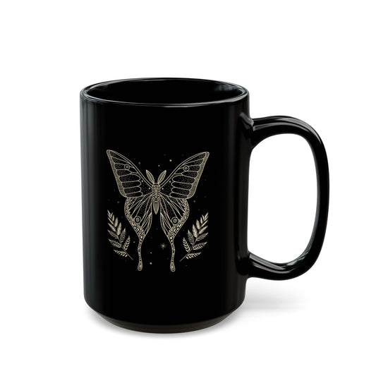 SCHMETTERLING • Zeichnung ästhetisch schön • 440ml XXL Kaffeebecher Schwarz - YOGA SANTA