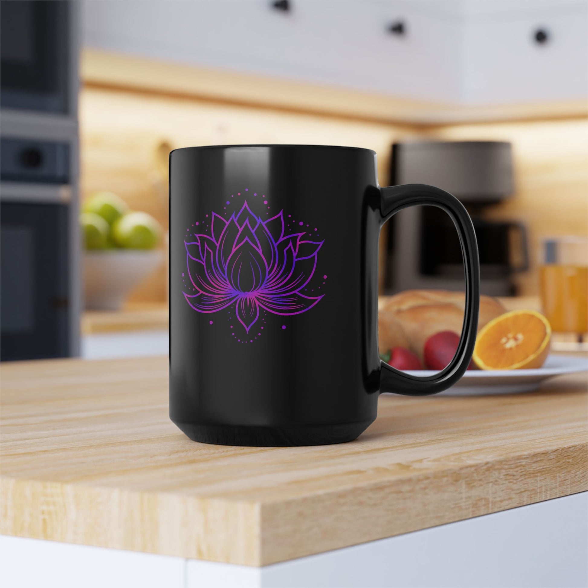 LOTUSBLÜTE LILA VIOLET PINK • 440ml XXL Kaffeebecher Schwarz - YOGA SANTA