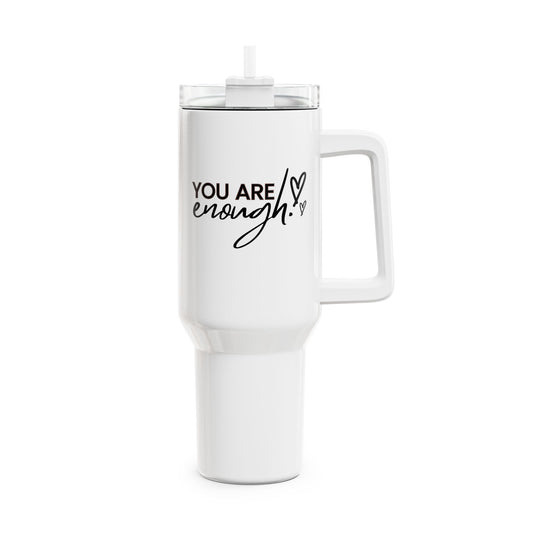 YOU ARE ENOUG - HERZMOTIV • LIEBESBEWEIS LOVE Tumbler mit Henkel & Strohhalm • XXL Reisebecher 1,2L