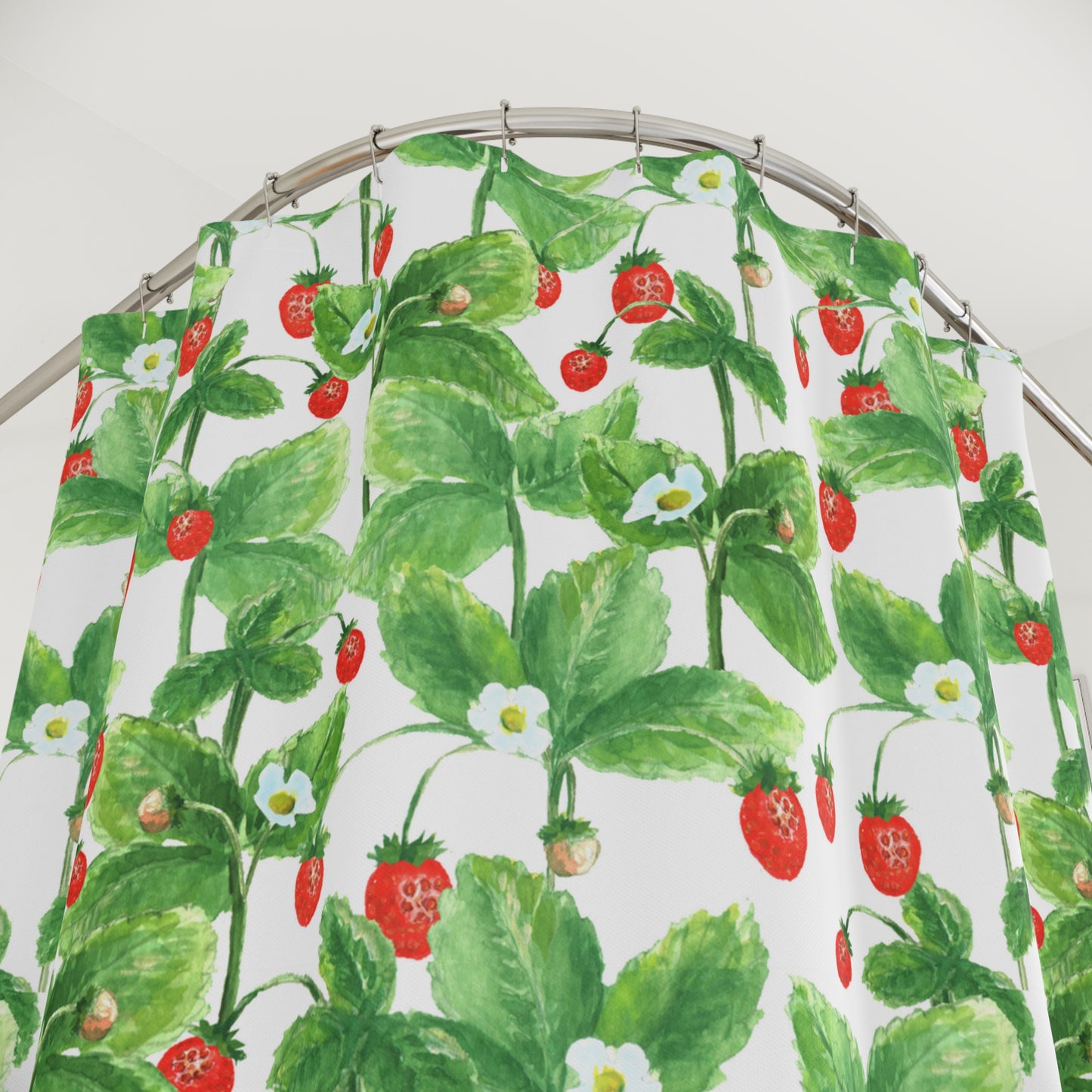 ERDBEER PFLANZEN • GRÜNE BLÄTTER • Hochwertiger, Schöner Duschvorhang 180x200 cm Grün