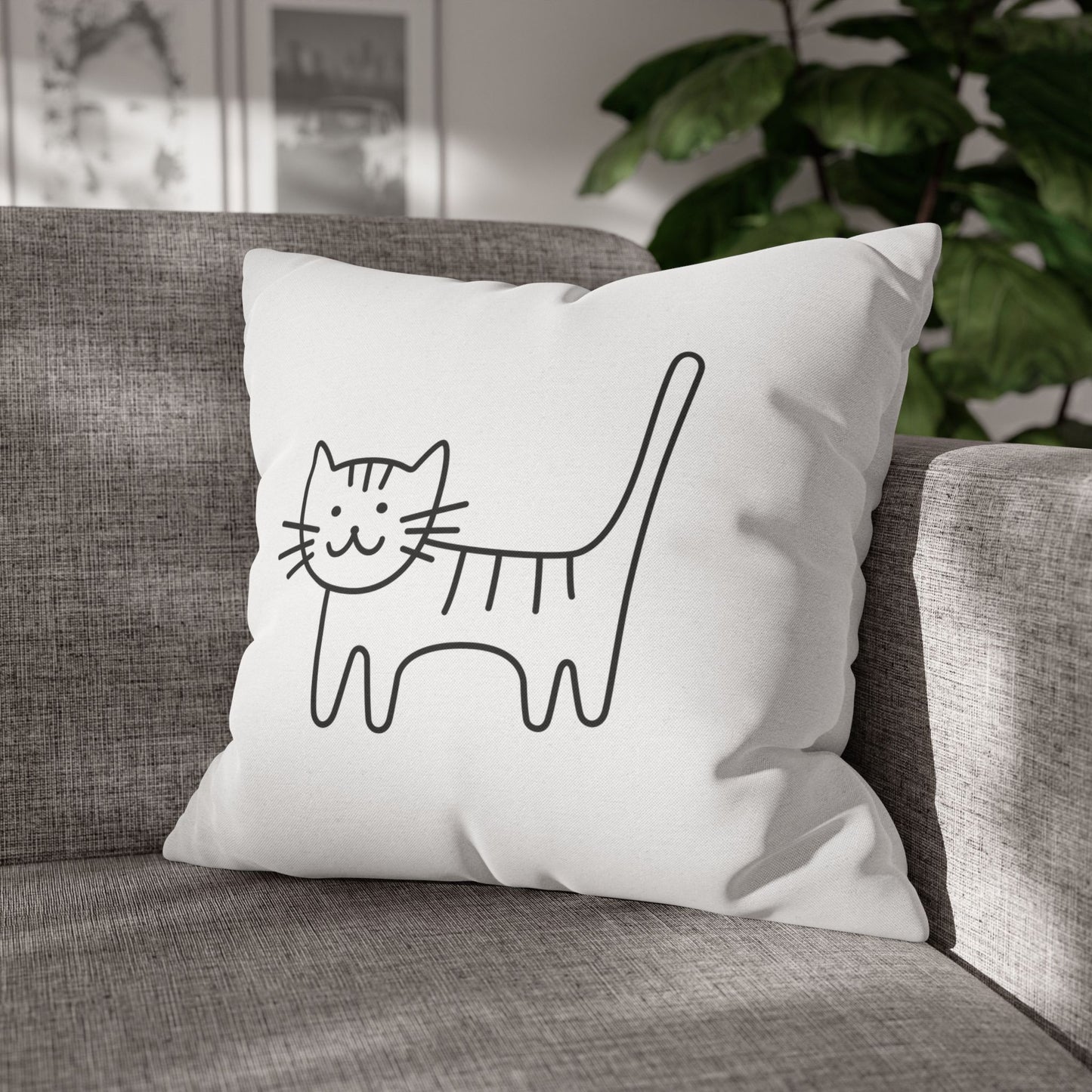 KATZEN KISSENBEZUG NIEDLICH • Deko Kissenbezug mit Reißverschluss Quadratisch Weiß