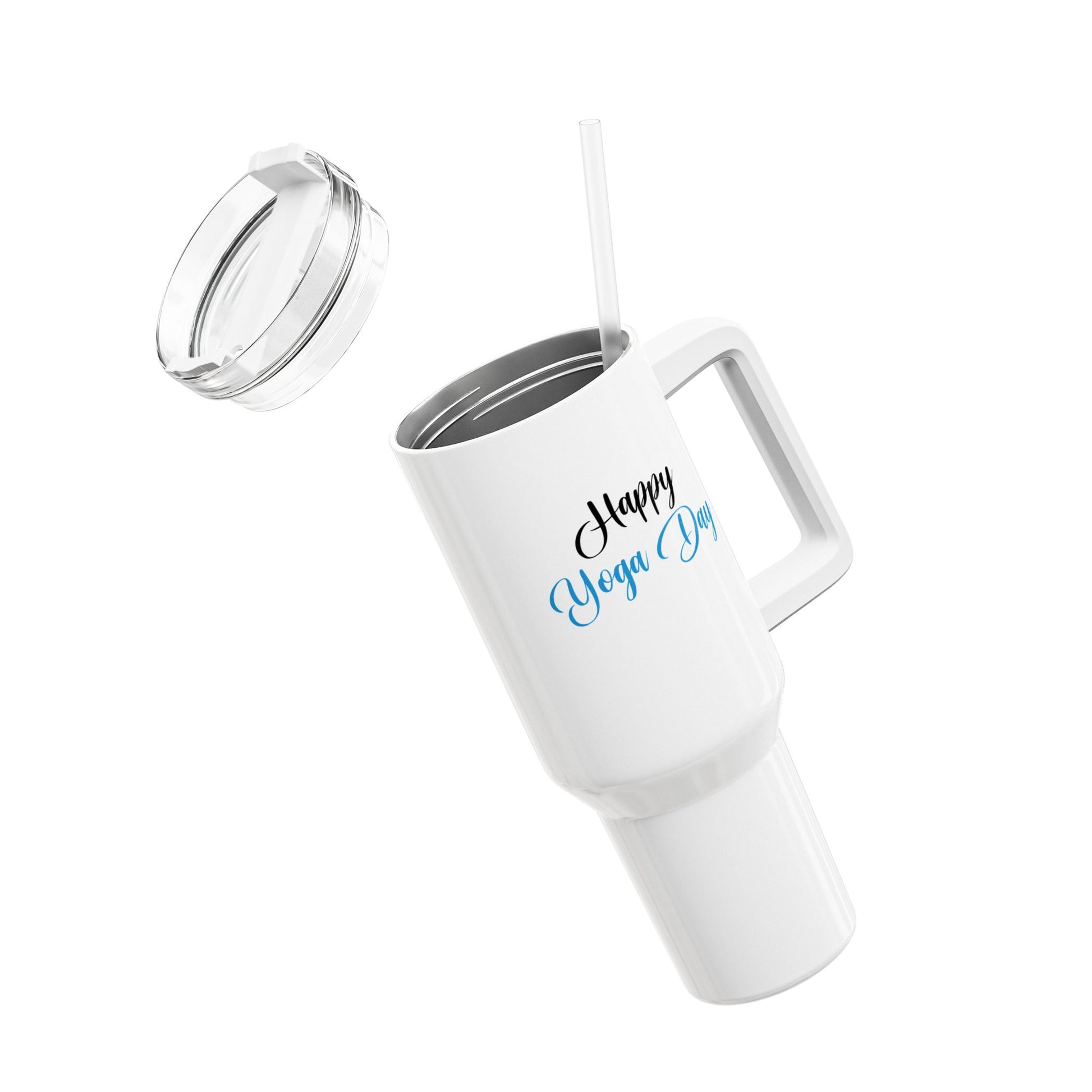 HAPPY YOGA DAY - YOGA BECHER • Tumbler mit Henkel & Strohhalm • XXL Reisebecher 1,2L - YOGA SANTA