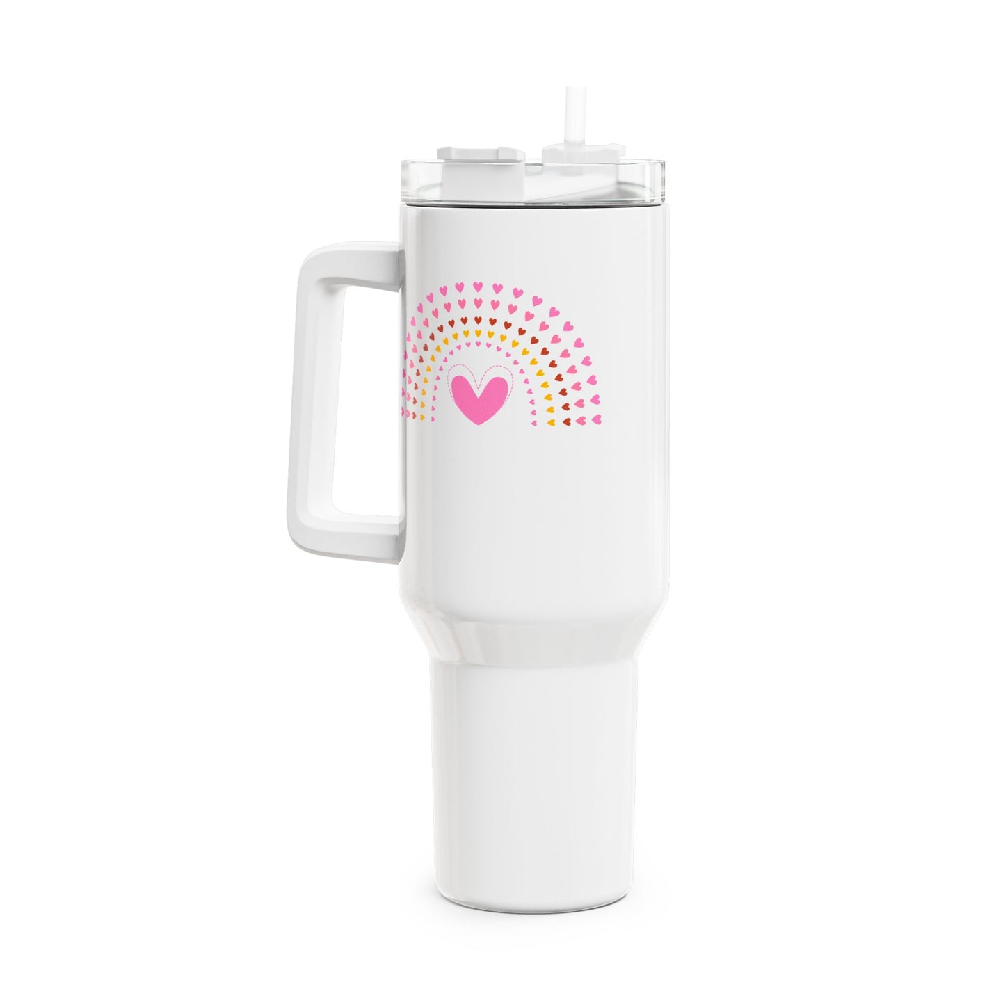 REGENBOGEN PINKE HERZEN • FÜR MÄDCHEN & TEENAGER • Tumbler mit Henkel & Strohhalm • XXL Reisebecher 1,2L