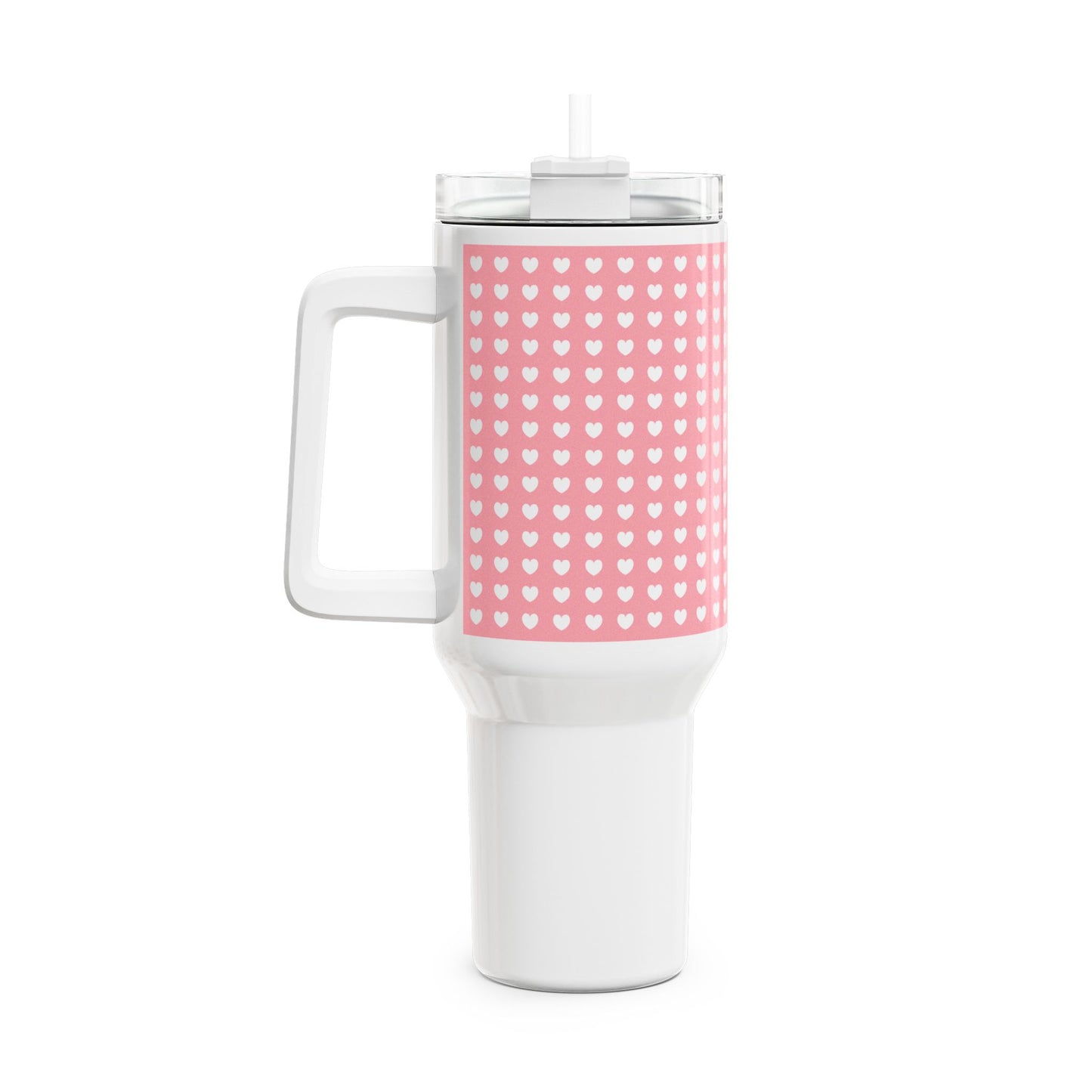 HERZENMUSTER ROSA PASTELL • Tumbler mit Henkel & Strohhalm • XXL Reisebecher 1,2L