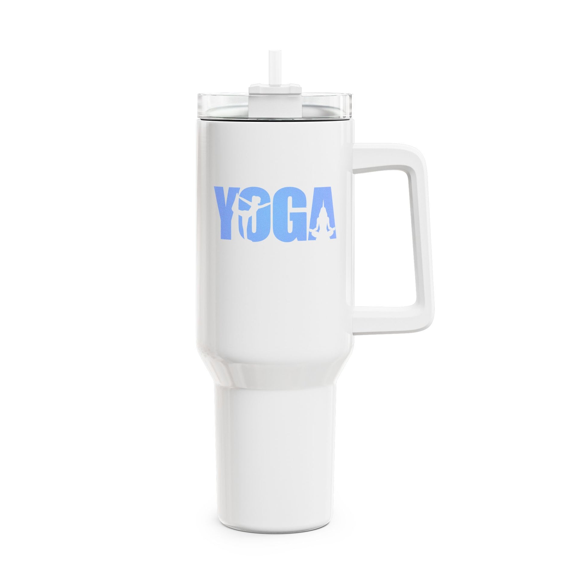 YOGA SCHRFITZUG YOGA POSEN ASANAS HELLBLBLAU • Tumbler mit Henkel & Strohhalm • XXL Reisebecher 1,2L - YOGA SANTA