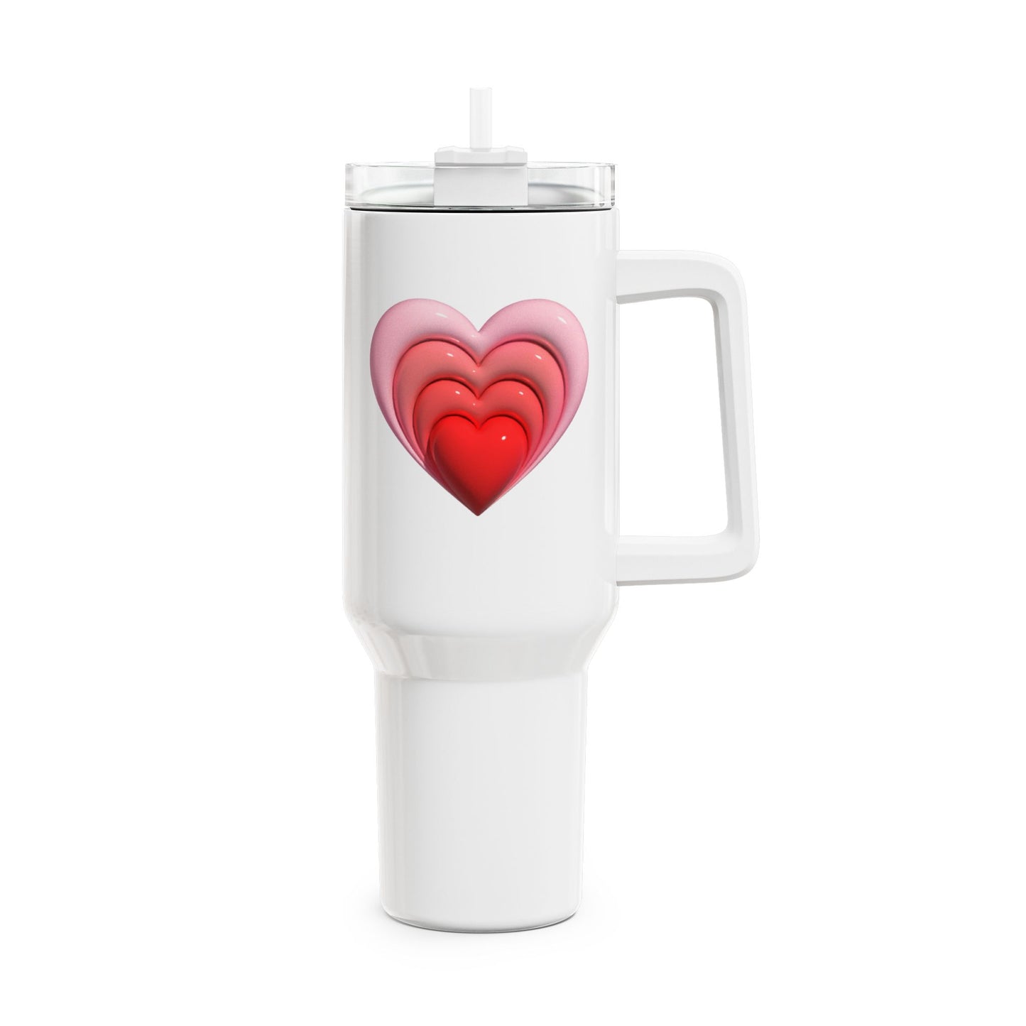 HERZ ROT 3D OPTISCHE ILLUSION • Tumbler mit Henkel & Strohhalm • XXL Reisebecher 1,2L