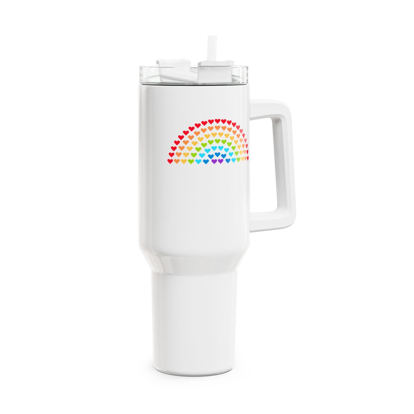 REGENBOGEN FARBEN AUS HERZEN • Tumbler mit Henkel & Strohhalm • XXL Reisebecher 1,2L