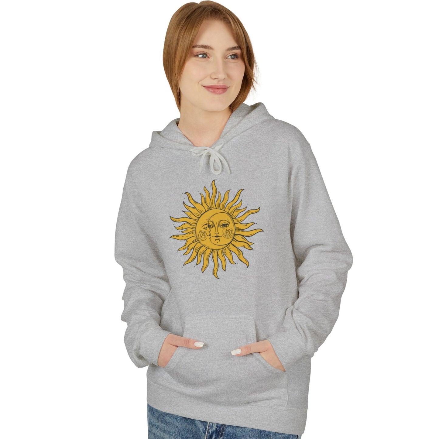 SONNE MOND VINTAGE RENTRO Zeichnung • Fleece Hoodie für Damen & Herren • Baumwolle 🌿