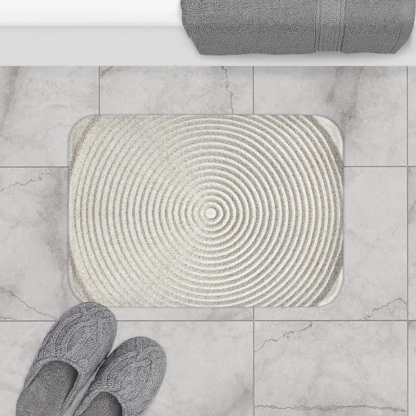 ZEN GARTEN OPTIK • Beiger Badvorleger / Fussmatte / Badteppich EXTRA Weich • 43 x 61 cm & 53 x 86 cm