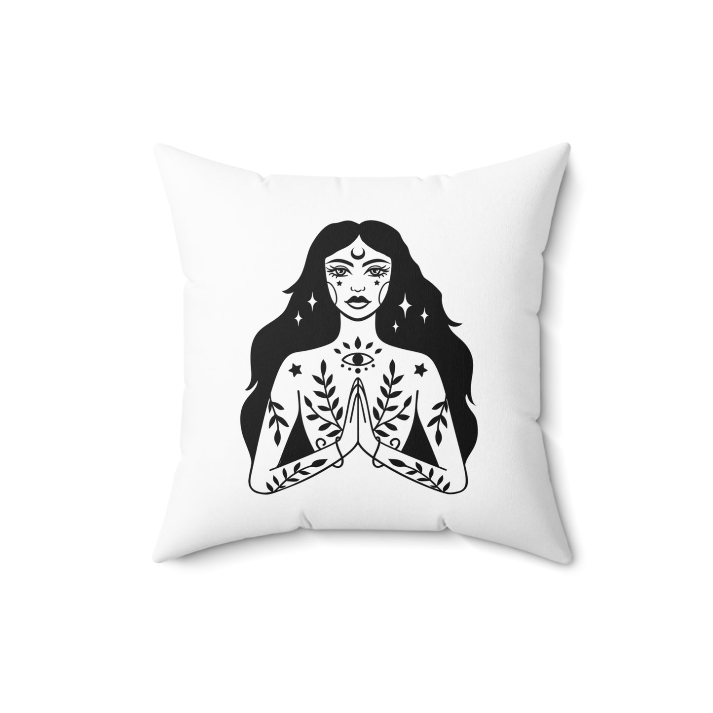 SCHÖNE FRAU ZEICHNUNG NAMASTE • Deko YOGA Kissen mit Reißverschluss Quadratisch Weiss