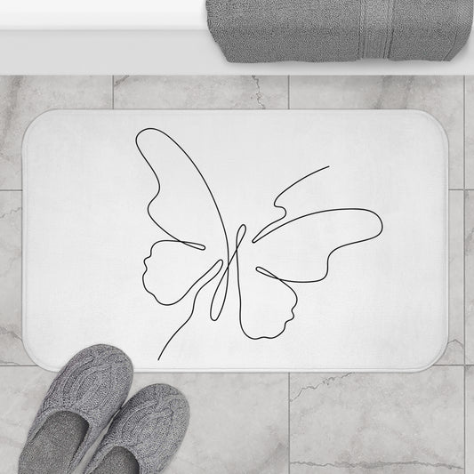 SCHMETTERLING Minimalistische Zeichnung • Badvorleger Weiss / Fussmatte / Badteppich EXTRA Weich • 43 x 61 cm & 53 x 86 cm