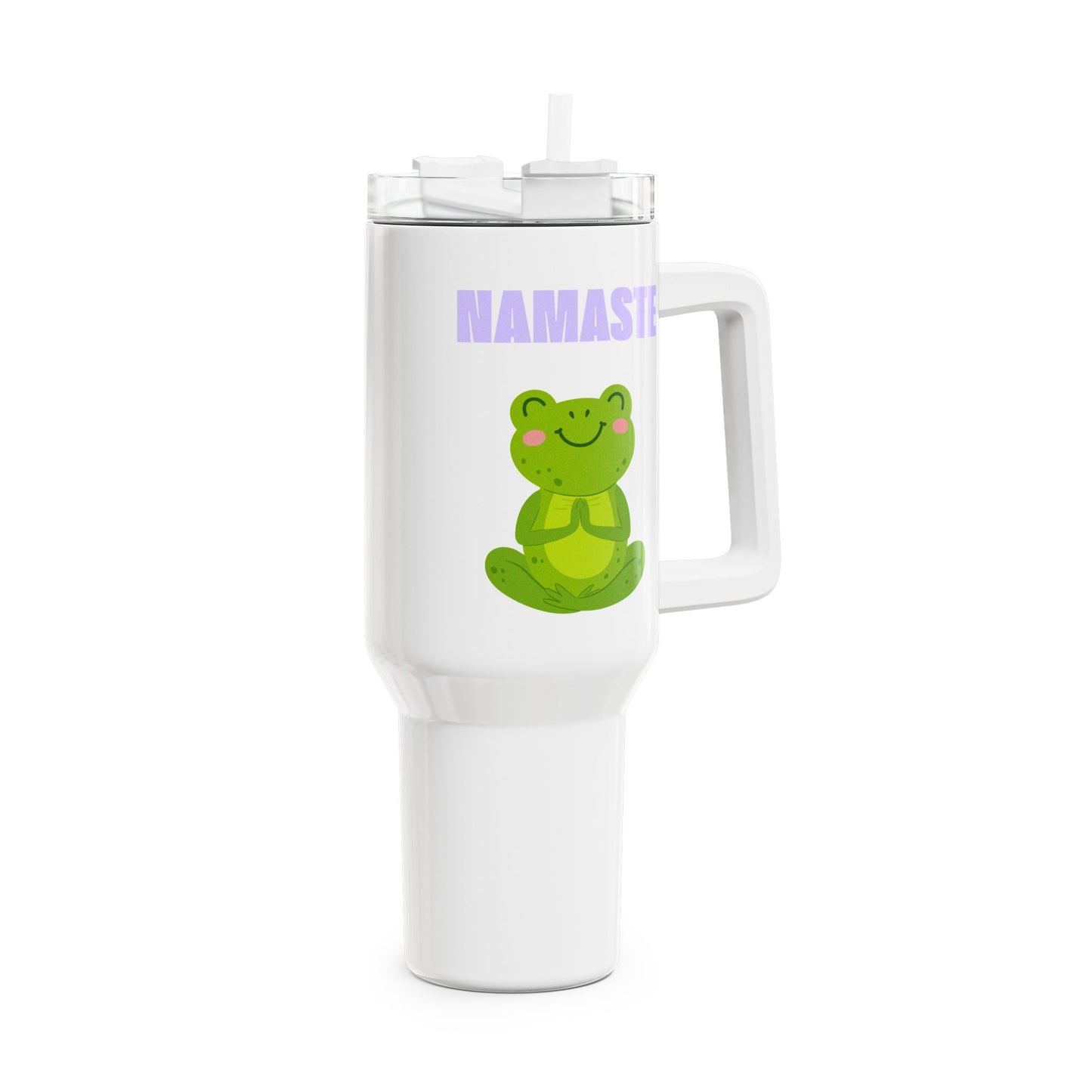 NAMASTE FROSCH NIEDLICH COMIC • Tumbler mit Henkel & Strohhalm • XXL Reisebecher 1,2L - YOGA SANTA