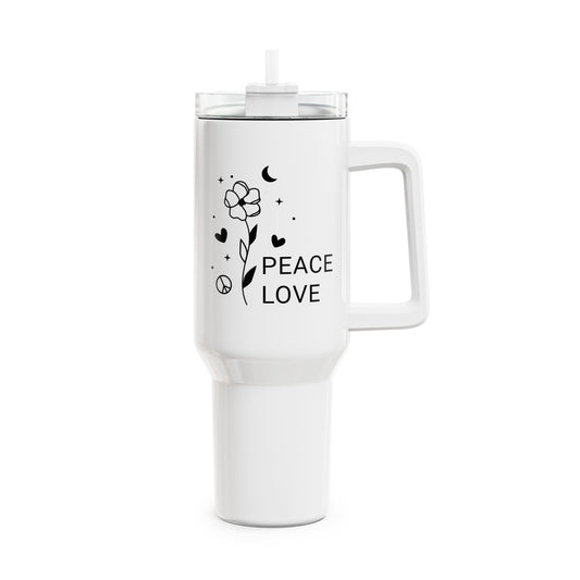 PEACE LOVE BLUME MOND HERZ STERNE • Tumbler mit Henkel & Strohhalm • XXL Reisebecher 1,2L - YOGA SANTA