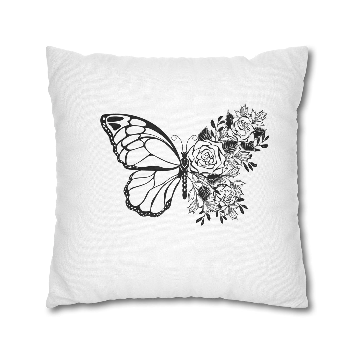 BLUMEN SCHMETTERLING • Deko Kissenbezug mit Reißverschluss Quadratisch Weiß