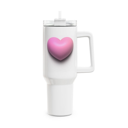 HERZ PINK ROSA PASTELL 3D Illusion  • Tumbler mit Henkel & Strohhalm • XXL Reisebecher 1,2L