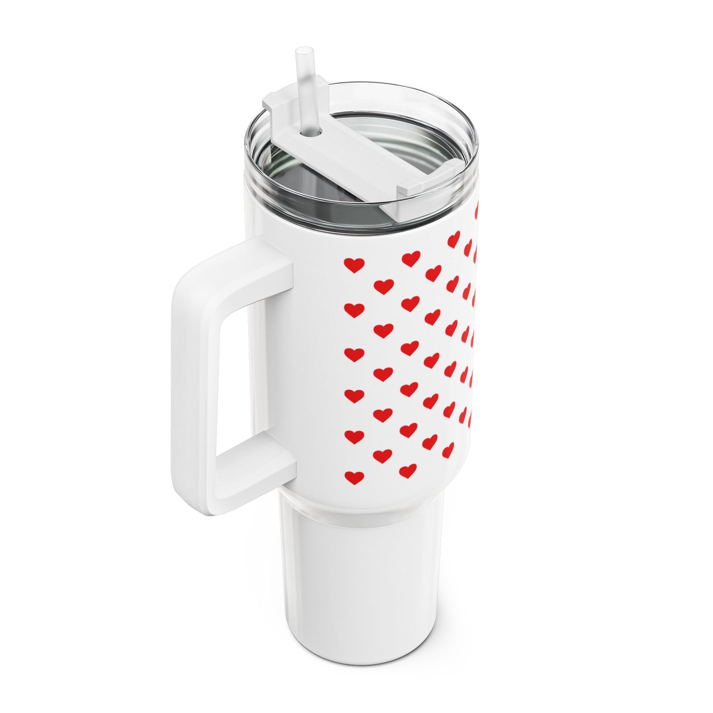 HERZEN MUSTER ROTE HERZCHEN - LOVE NIEDLICH SÜßE LIEBE  • Tumbler mit Henkel & Strohhalm • XXL Reisebecher 1,2L