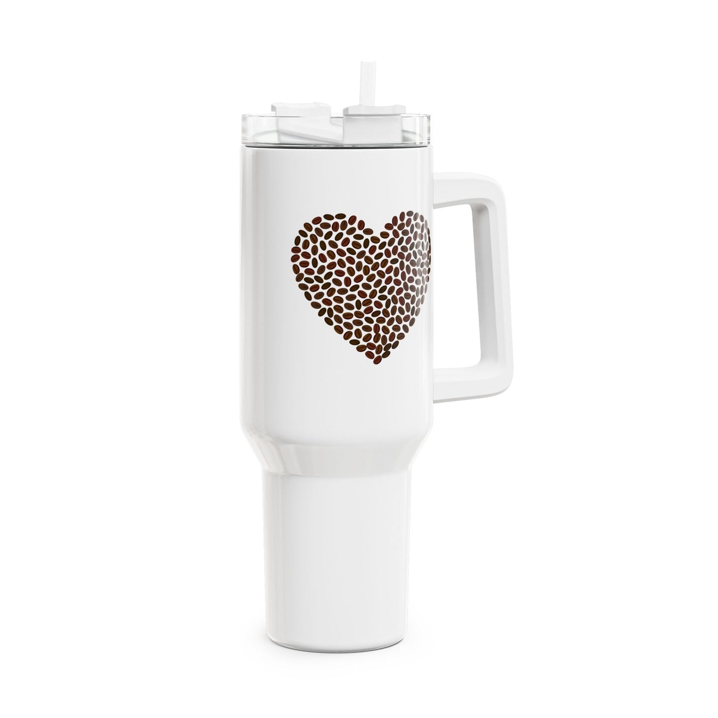 KAFFEEBOHNEN HERZ FÜR KAFFEELIEBHABER • Liebesbeweis Geschenk • Tumbler mit Henkel & Strohhalm • XXL Reisebecher 1,2L