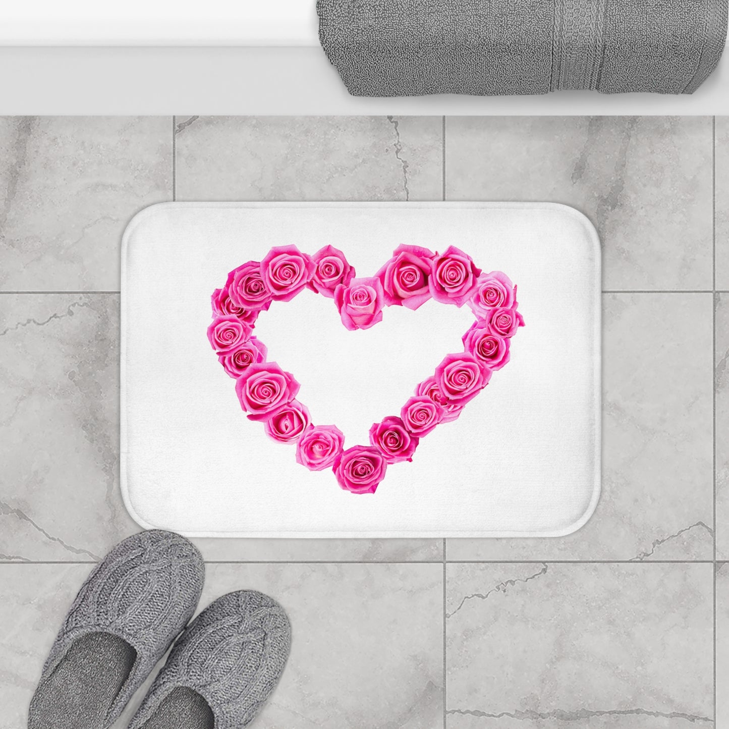 HERZ AUS PINKEN ROSEN BLÜTEN ROSA • Liebesbeweis Geschenk, LOVE Liebesbotschaft ❤️ • Badvorleger / Fussmatte / Badteppich EXTRA Weich • 43 x 61 cm & 53 x 86 cm